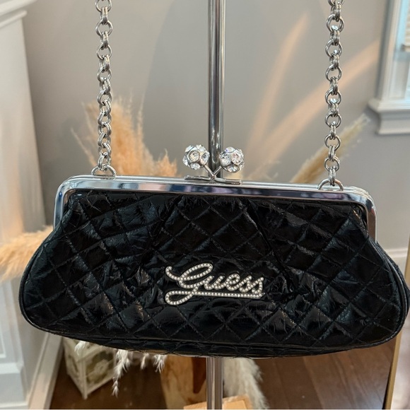 Guess Black Patent Leather Quilted Chain Bag - Picture 2 of 6